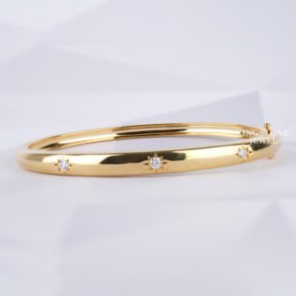 Star Set 14K Solid Gold Lab Grown Diamond Bangle Bracelet for Women