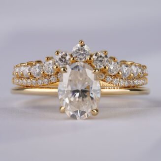 Vintage Oval Moissanite Diamond 14K 18K Solid Gold Ring Set (TLR12695-10787)