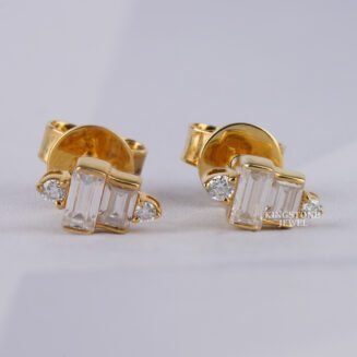Baguette Cut Lab Diamond 14K Gold Stud Earrings For Women (TLER14064)