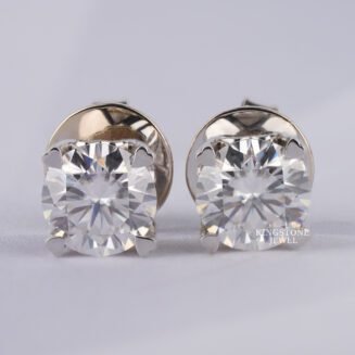 Round Cut Lab Diamond 18K White Gold Stud Earrings For Women (TLER12217)