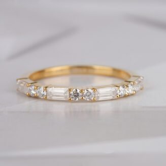 Round And Baguette Lab Grown Diamond Wedding Band For Women (TLR7499)